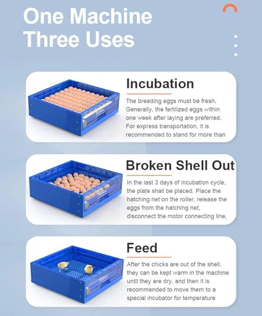Eggs Incubator for Hatching Eggs, Automatic Egg Turning and Humidity Control, Automatic Water Adding, Egg Candler, Poultry Egg Incubators for Chicken Duck Goose Pigeon Quail (Blue, 192 Eggs) - Image 3
