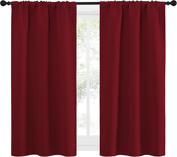 NICETOWN 50inch Curtains for Small Windows, Thermal Insulated Privacy Short Drapes for Kitchen Bathroom (Set of 2, Burgundy Red, 29" Wide) - Image 2