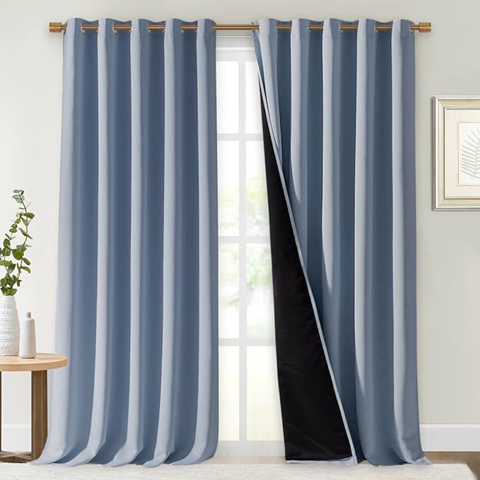 NICETOWN Full Shading Curtains for Windows, Vintage Blue, Pack of 2, 62 inches W x 95 inches L, Super Heavy-Duty Black Lined Blackout Curtains for Bedroom, Privacy Assured Window Treatment by NICETOWN