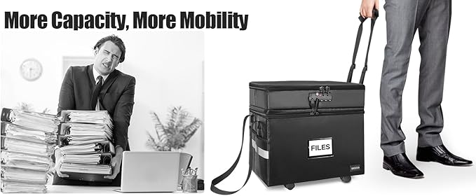 DEEGO Rolling File Box, Fireproof Document Box with Wheels Multi-Layer Water-Resistant File Organizer Portable file Cabinet Document Safe filing box for Home Office for Hanging Letter/Legal Folder - Image 8