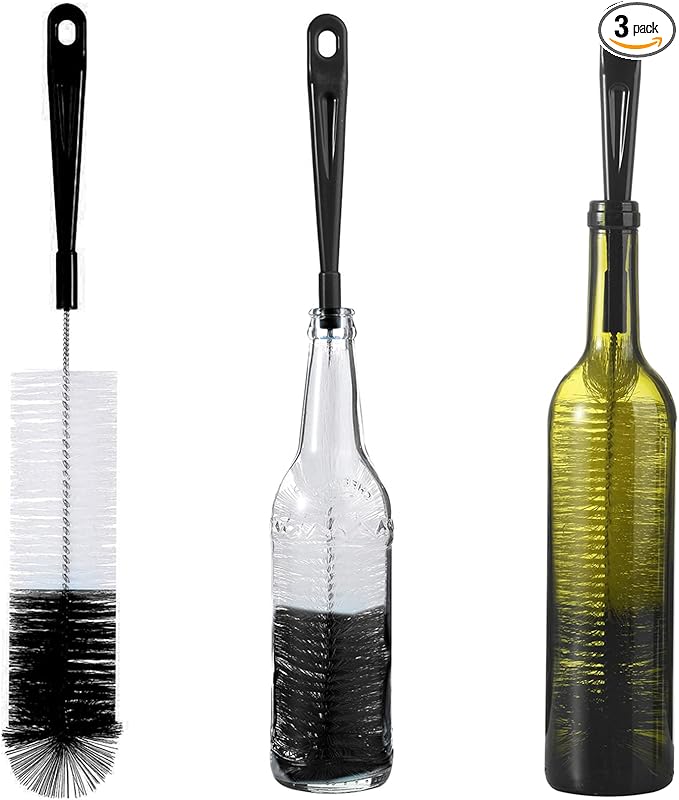 ALINK 3-Pack Long Black Bottle Cleaning Brush for Narrow Neck Beer/Wine/Flask/Thermos/Sport Well, Brewing Bottle Cleaner, 16 Inches by ALINK