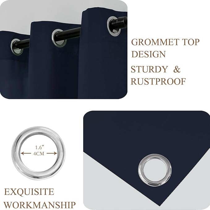 L.Z.E Dark Blue Privacy Curtains 84 Inches Long 2 Panels Set, Light Filtering Curtains for Living Room Bedroom Doorway Divider, Navy Blue Non-See-Through Semi Sheer Window Panels Grommet Top - Image 4
