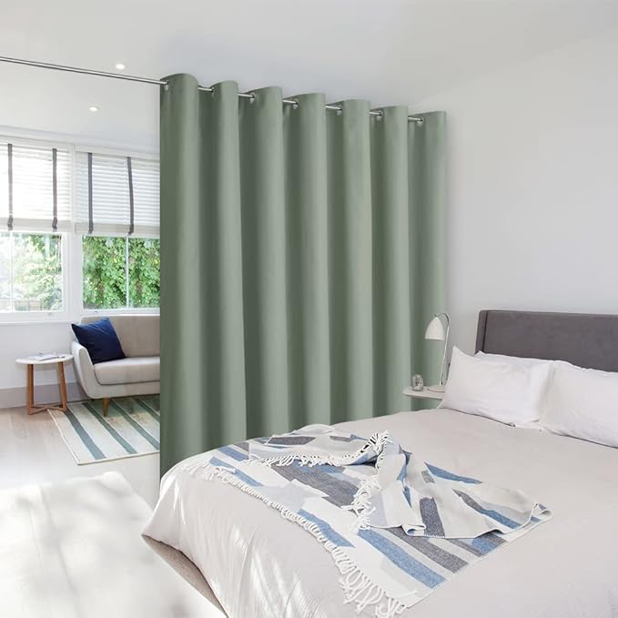 NICETOWN Greyish Green Curtains for Sliding Glass Door, 84 inch Long, Grommet Single Curtain Panel, Sound Reducing Blackout Curtains for Bedroom/Doorway Living Cabin (1 Panel, 8.3ft Wide by 7ft Long) by NICETOWN