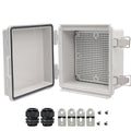Zulkit Junction Box,IP67 Waterproof Electrical Box Hinged Cover Stainless Steel Latch Plastic Enclosure for Project with Mounting Plate Wall Bracket and 2 Cable Gland Grey 5.9"x5.9"x3.5"(150x150x90mm) by Zulkit