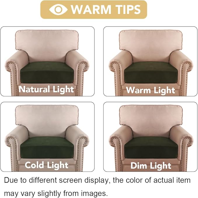 H.VERSAILTEX Velvet Stretch Couch Cushion Cover Plush Cushion Slipcover for Chair Cushion Furniture Protector Seat Cushion Sofa Cover (1 Piece Armchair Cushion Covers, Olive) - Image 6