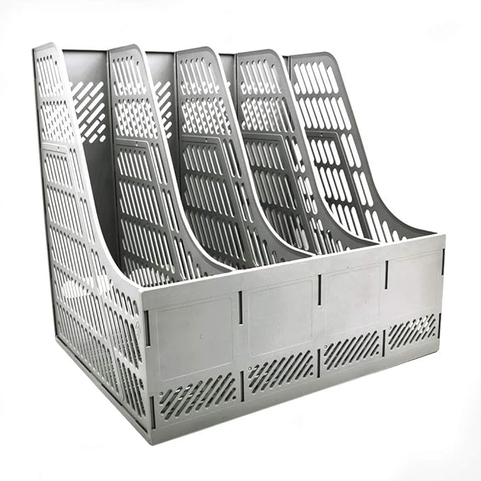 SAYEEC Sturdy Magazine Holder Organizer Desktop 4 Compartment File Holders Frames File Dividers Document Storage Rack Literature Organizer for Office Home School Gray - Image 3
