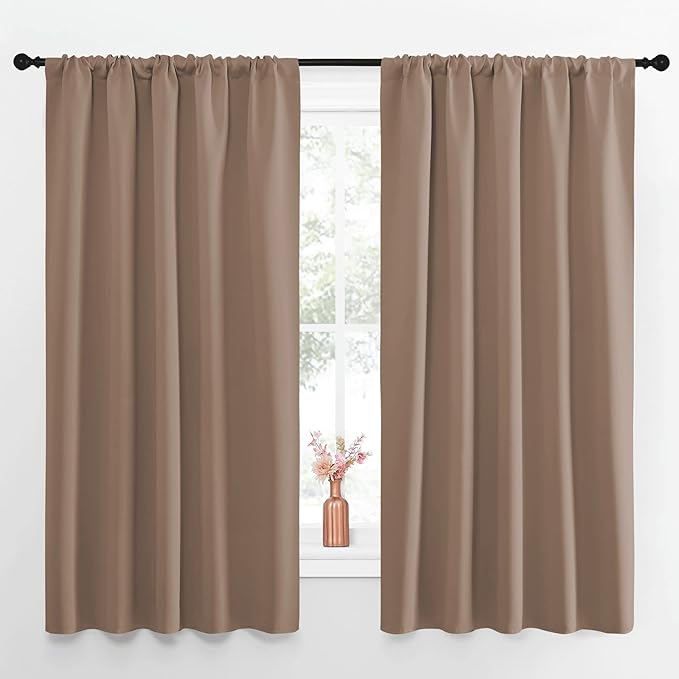 NICETOWN Bedroom Blackout Panels - Window Treatment Thermal Insulated Solid Rod Pocket Blackout Curtains/Drapes for Kitchen Decoration (Cappuccino, Set of 2, 52 by 63 inches) by NICETOWN