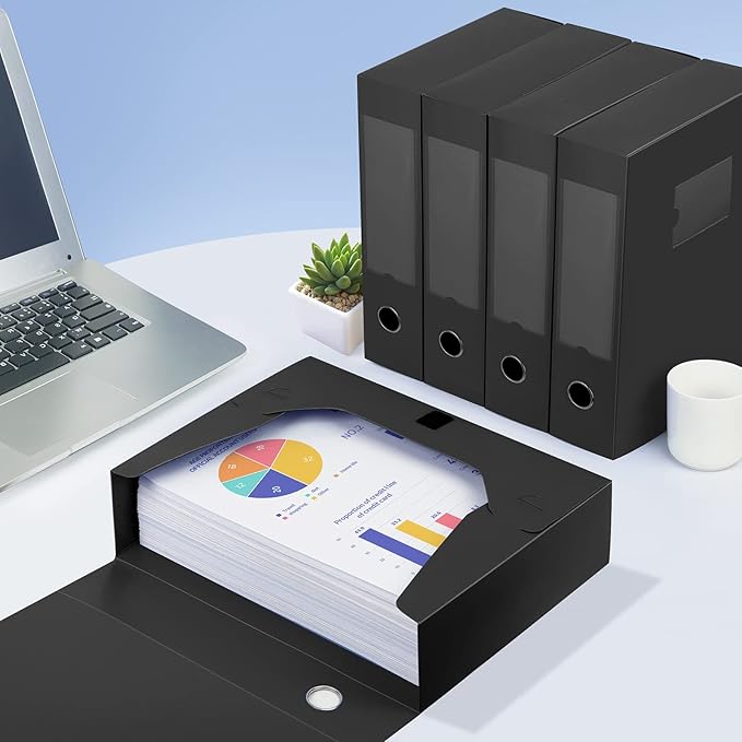 HUA JIE A4 Storage File Boxes Plastic Archives Cases with Lid, File Folder Organizer Document Filing Box for office,31×7.5×23.5 cm, Black(Pack of 6) - Image 7