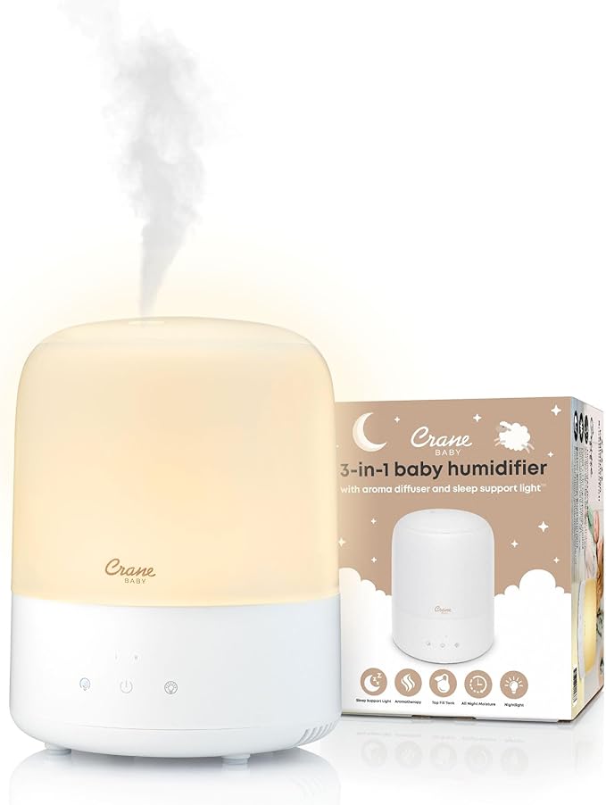 Crane Baby 3-In-1 Baby Humidifier Aroma Diffuser with Adjustable Nightlight, Auto-Shutoff, Humidifier for Baby Nursery, Baby Diffuser for Nursery by CraneBaby