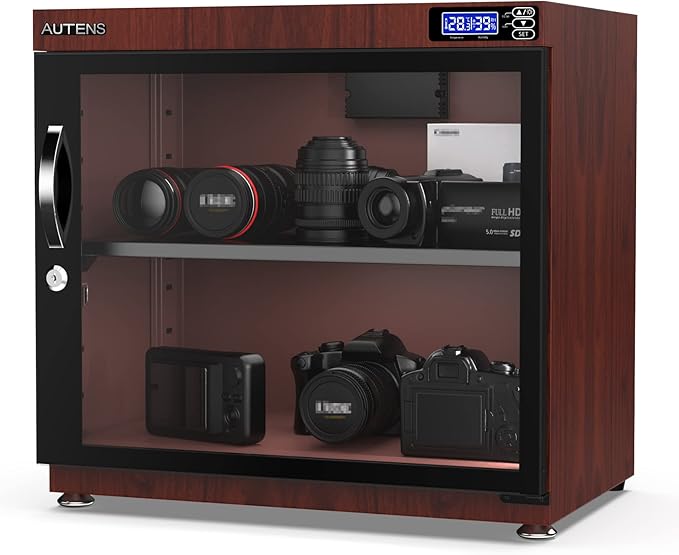 AUTENS 80L Dehumidifying Dry Cabinet Box, Wood grain Design Digital Control Noiseless and Energy Saving, for Camera Lens and Electronic Equipment Storage,Temperature Humidity LED Dual Screen by AUTENS