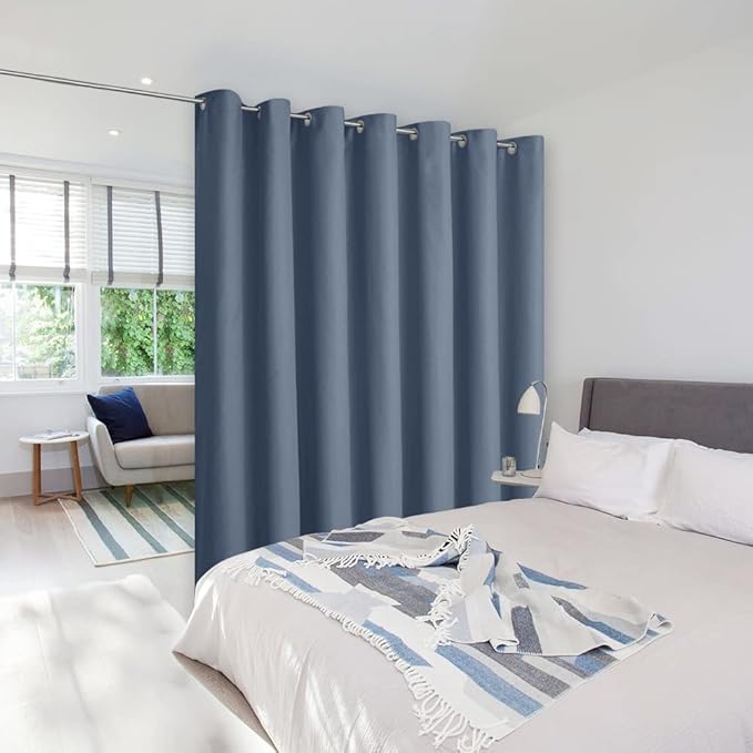 NICETOWN Wall Curtain for Bedroom, Room Divider Curtain for Doorways, Vertical Blind for Sling Door, Privacy Sound Reduction Room Dividers for Patio (Stone Blue, 1 Panel, 8ft Tall x 8.3ft Wide) by NICETOWN