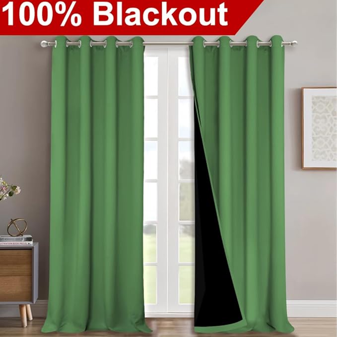 NICETOWN Full Shading Curtains for Windows, Forest Green, Pack of 2, 52 inches W x 95 inches L, Super Heavy-Duty Black Lined Blackout Curtains for Bedroom, Privacy Assured Window Treatment - Image 2