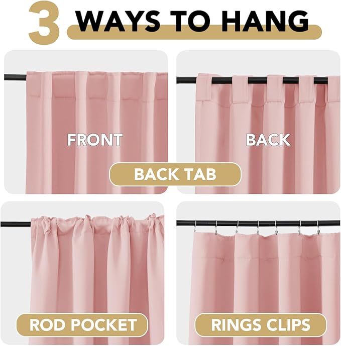 H.VERSAILTEX Baby Pink Blackout Curtains for Living Room Thermal Insulated Window Treatment Panels Room Darkening Blackout Drapes Back Tab/Rod Pocket Bedroom Draperies, 52 x 102 Inch, 2 Panels - Image 4