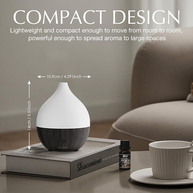 SALKING Essential Oil Diffuser, 100ml Small Aromatherapy Diffuser for Essential Oils, Auto Shut-Off Ultrasonic Diffusers, Cool Mist Humidifier with Warm White Lights, for Office Home (Dark) - Image 5
