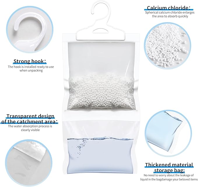 ZSZMFH 12 Pack Moisture Absorber Hanging Bags, Fragrance Free Humidity Packs, Hanging Closet Dehumidifier Bags-220g/pack - Image 2