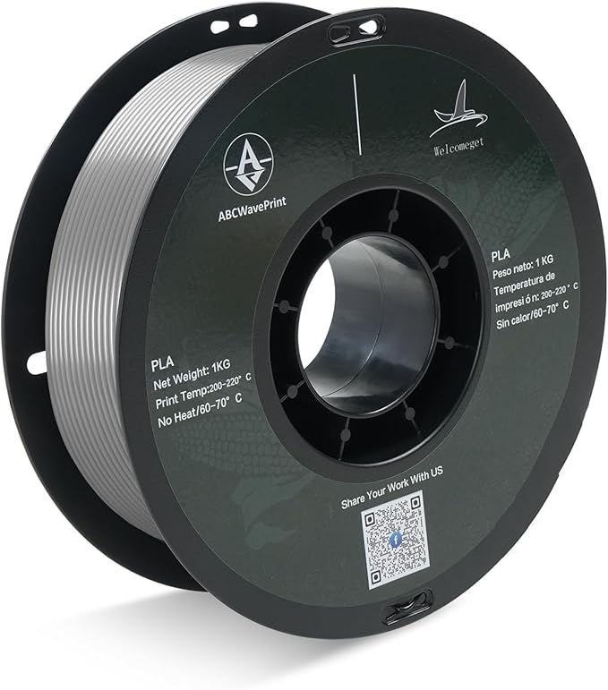 PLA 3D Printer Filament, Dimensional Accuracy +/- 0.02 mm, 1 kg Spool(2.2lbs), 1.75 mm，Grey by ABCWavePrint