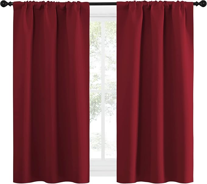 NICETOWN Christmas Burgundy Red Curtains Blackout Drape Panels - Lights Block Out Window Treatment Short Curtain Sets for Loft and Basement Decoration (Set of 2, 34 by 54-Inch) - Image 2