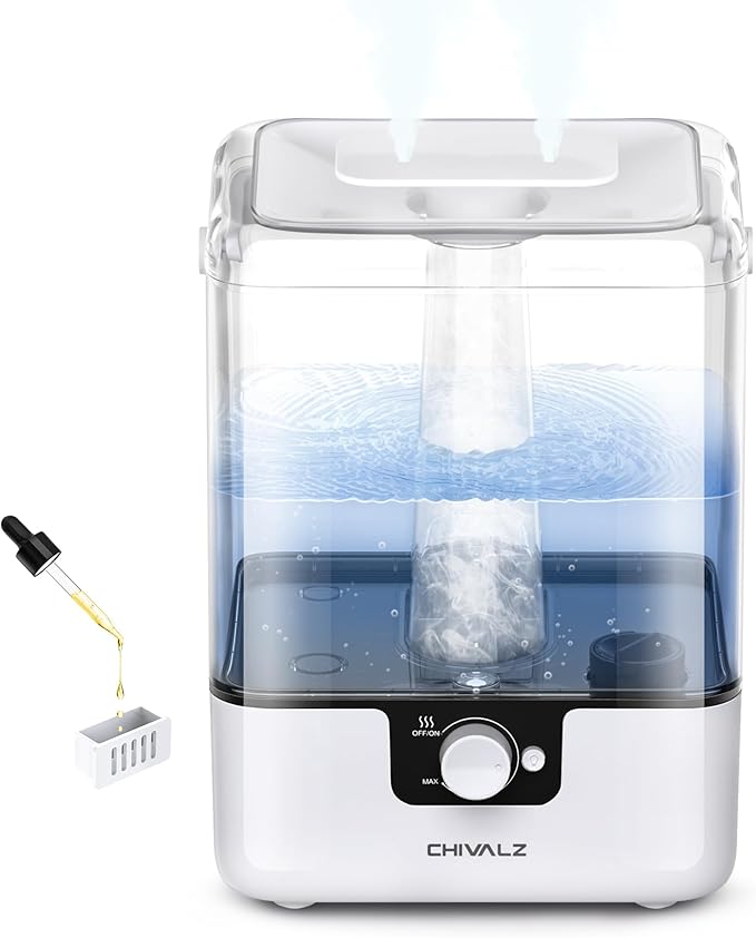 CHIVALZ Humidifiers for Bedroom Large Room Home, 6L Cool Mist Humidifier for Baby and Plant, Oil Diffuser, Top Fill Humidifier with Night Light, Quiet 23dB, Up to 26H, White 1Pack by CHIVALZ