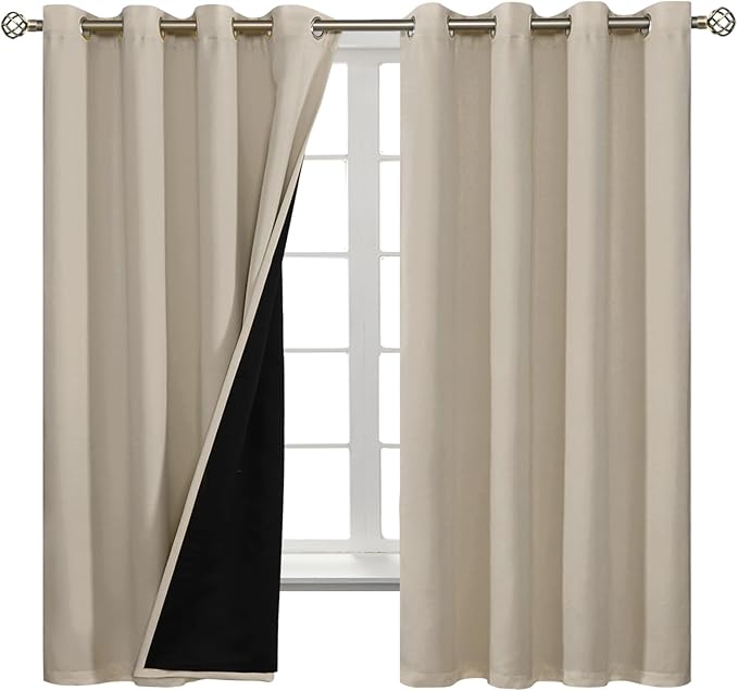 BGment Thermal Insulated 100% Blackout Curtains for Bedroom with Black Liner, Double Layer Full Room Darkening Noise Reducing Grommet Curtain (52 x 72 Inch, Cashmere, 2 Panels) - Image 8