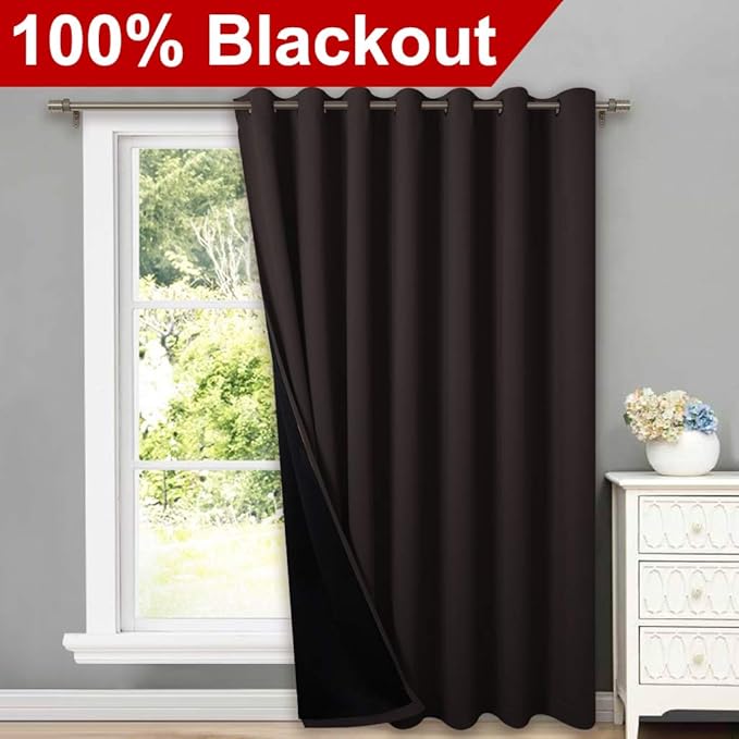 NICETOWN Extra Wide Patio Door Curtain, Super Heavy-Duty Thermal Sliding Glass Door Lined Drape, Privacy Assured 100% Blackout Window Treatment(Brown, 1 Panel, 100 inches W x 95 inches L) - Image 2