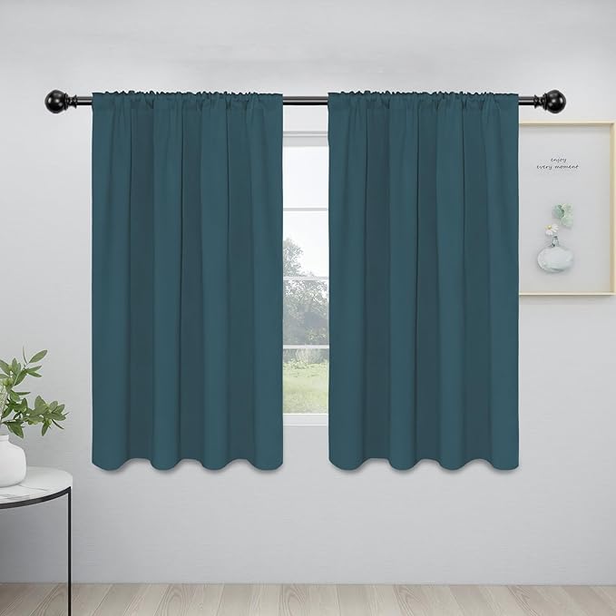 Easy-Going Rod Pocket Blackout Curtains for Bedroom, Room Darkening Window Curtains for Living Room, Thermal Insulated Noise Reduction Solid Window Drapes, 2 Panels(42x54 in, Bluestone) by Easy-Going