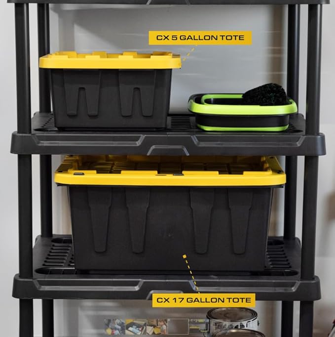 BLACK & YELLOW, 5-Gallon Heavy Duty Tough Storage Container & Snap-Tight Lid, (8.6"H x 12.3"W x 16.4"D), Weather-Resistant Design and Stackable Organization Tote [6 Pack] - Image 2