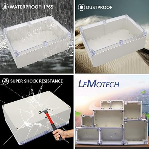 LeMotech ABS Plastic Junction Box Dustproof Waterproof IP65 Electrical Enclosure Box Universal Project Enclosure Grey with PC Transparent Clear Cover 10.4 x 7.2 x 3.7 inch (263 x 182 x 95 mm) - Image 7