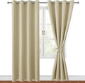 Hiasan Blackout Curtains for Bedroom, 52 x 84 Inches Long - Thermal Insulated & Light Blocking Window Curtains for Living Room, 2 Drape Panels Sewn with Tiebacks, Light Beige by Hiasan