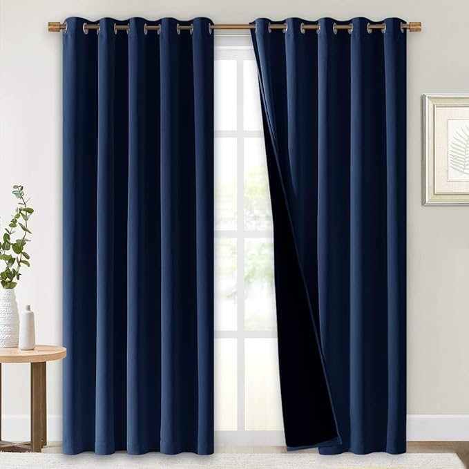NICETOWN 100% Blackout Cold Blocking Curtain, Thermal Insulated & Energy Efficiency Window Draperies for Guest Room, Full Shading Panels for Shift Worker & Light Sleepers, Navy Blue, 70W x 84L, 2 PCs by NICETOWN