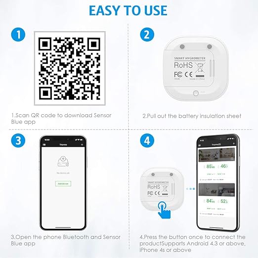 Wireless Thermometer Hygrometer for iPhone/Android, Smart Bluetooth Humidity Temperature Sensor with Alarm and Data Storage for Green House Guitar Camera Storage Humidor Incubator Monitor - Image 4