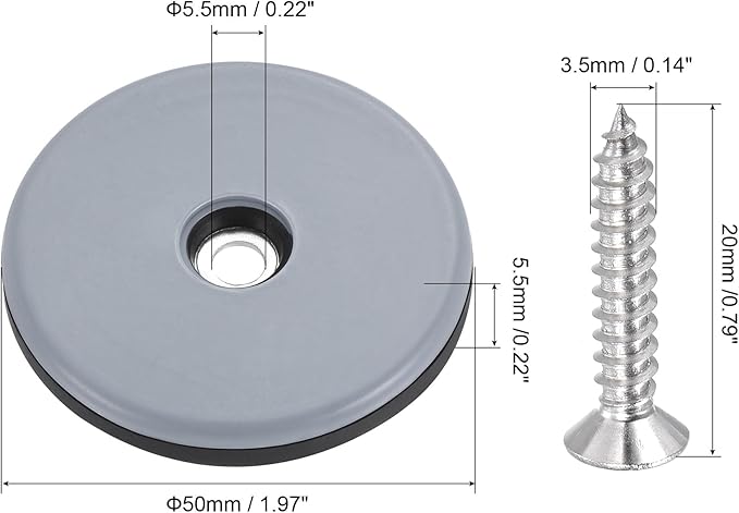 uxcell 50mm Furniture Feet Slider Glides Screw-in Chair Leg Protector Pads PTFE 12pcs - Image 2