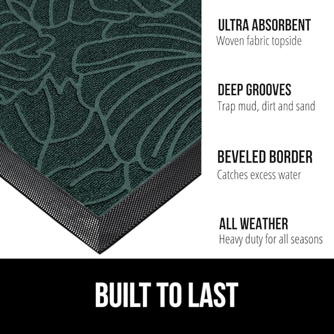 GORILLA GRIP 100% Waterproof All-Season WeatherMax Doormat, 72x24, US Designed Natural Rubber, Stain and Fade Resistant, Low Profile Indoor Outdoor Door Mats, Easy Clean Patio Mat, Green Palm - Image 2