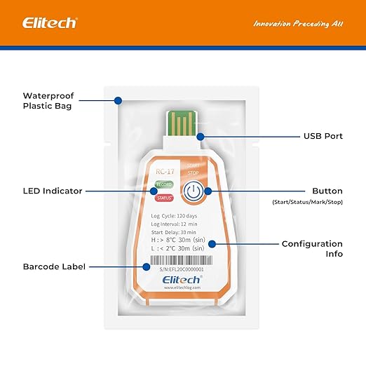 Elitech 100 Pack 120 Days USB Temperature Data Logger Single-Use Cold Chain Monitor (CCM) in-Transit Trip Disposable Temperature Recorder, Temperature Monitoring with PDF Report -22～158℉ RC-17 - Image 6
