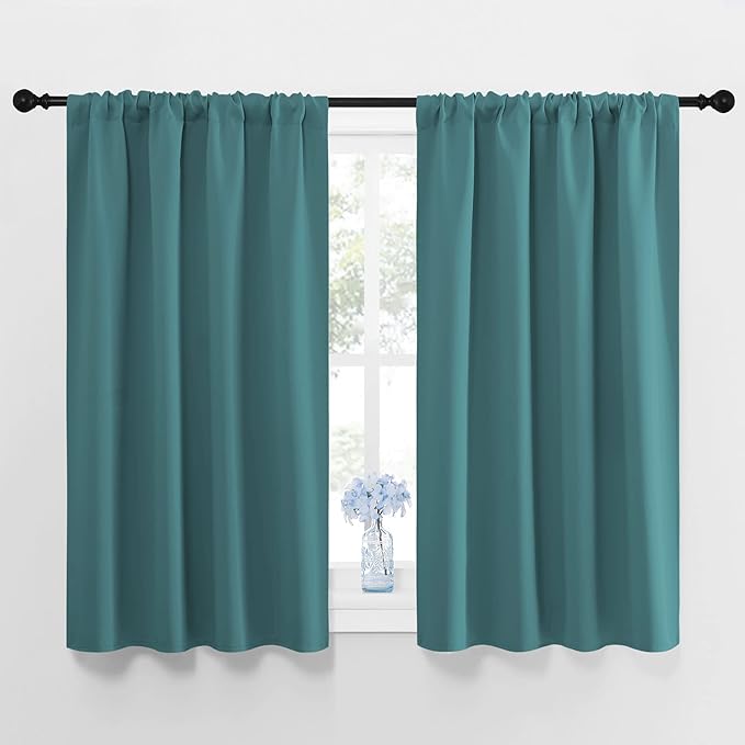 NICETOWN Window Curtains Blackout Drapes - Thermal Insulated Solid Rod Pocket Blackout Curtains/Draperies for Living Room (Sea Teal, One Pair, 42 by 45-Inch) by NICETOWN