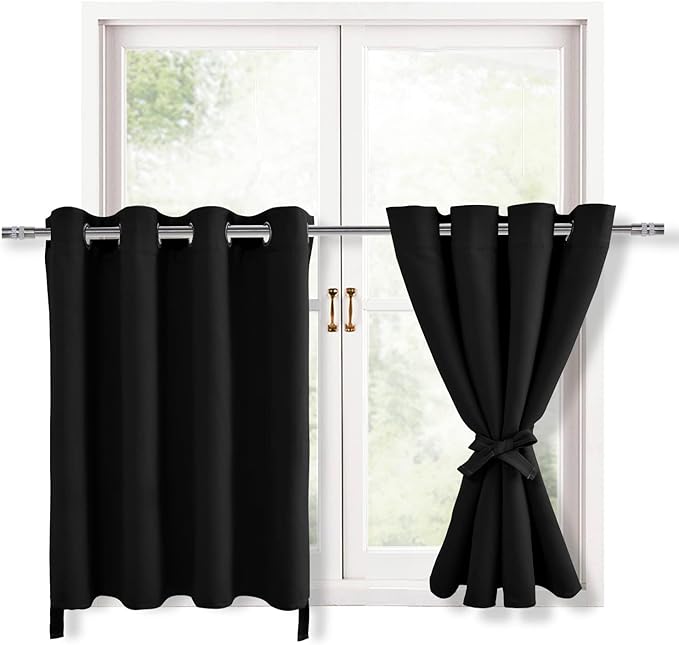 Hiasan RV Blackout Curtains for Bedroom, 52 x 36 Inches Long - Thermal Insulated & Light Blocking Window Curtains for Living Room, 2 Drape Panels Sewn with Tiebacks, Black - Image 8