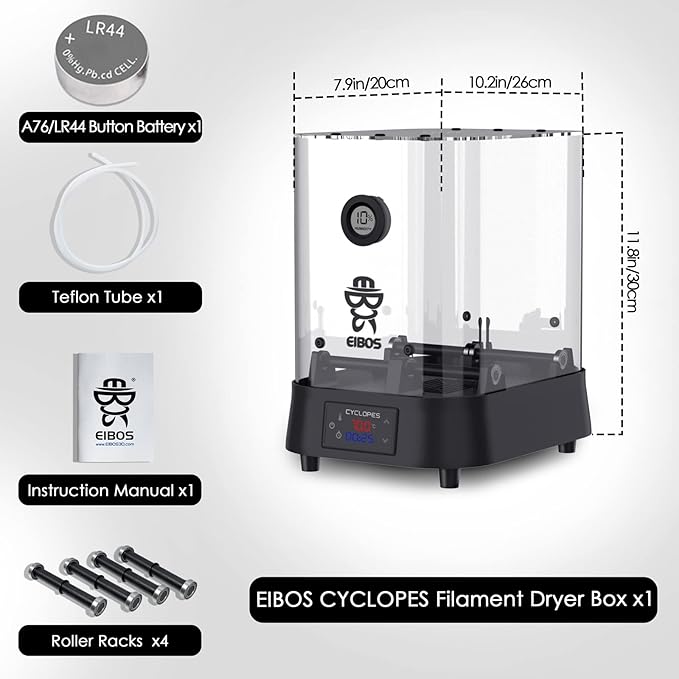 【EIBOS Official】3D Printer Filament Dryer Cyclopes with Fan, Filament Dry Box 2 Rolls with Adjustable Temp Max 70℃, Humidity Sensor, Infinite Timer, Compatible with 1.75mm 2.85mm 3.00mm PLA Nylon TPU - Image 9