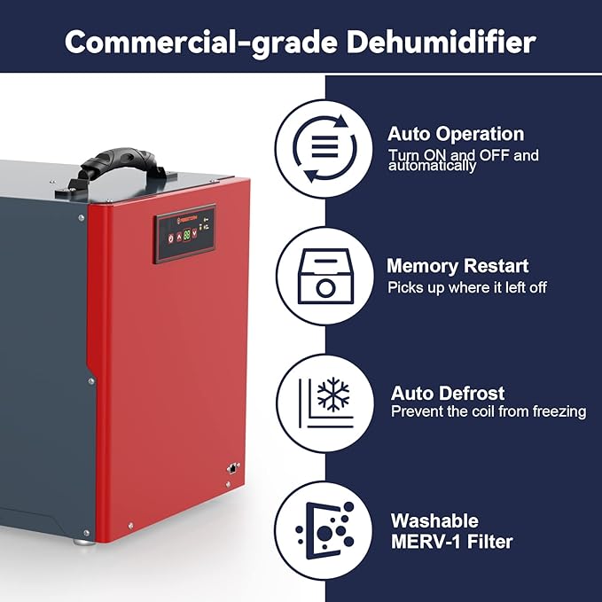 ABESTORM Crawl Space Dehumidifier, Energy Star 198 Pint Commercial Dehumidifier with Drain Hose for Basement, Crawlspace, Whole House, Portable, Auto Defrosting, Memory Retarting - Image 5