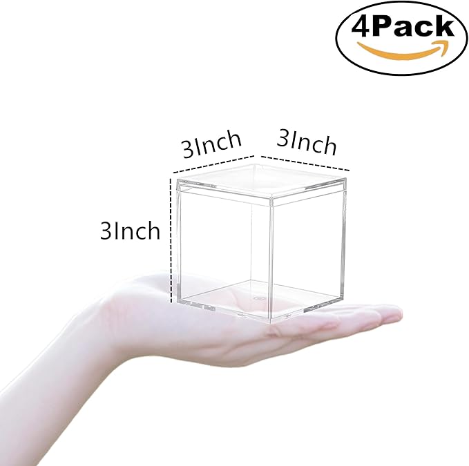 Acrylic Box Clear Acrylic Square Cube Display Case, Multi-Purpose Box Container Acrylic Boxes with Lids for Gifts Weddings Valentine's Day Party Favors Candy Pill and Tiny Jewelry Storage Box - Image 2