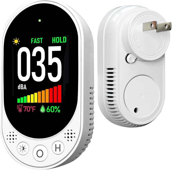 Decibel Meter Plug-in Wall, 30-130dB Sound Level Meter, Data Hold&Max/Min&Fast/Slow Response 3-in-1 Noise Detector(TEM&Humidity), A-Weighted Noise Measuring Device for Classroom Home Library by LSENLTY