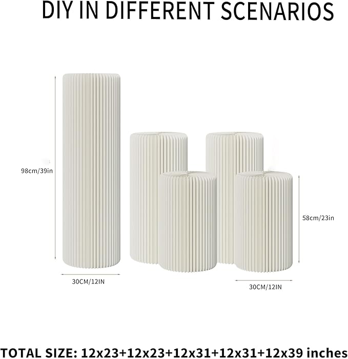 Cylinder Stands for Party Roman Pillar Stand Flower Cake Pedestal Stands for Parties Wedding Baby Shower Birthday Decor, Foldable Cardboard Centerpiece Round Pillars Dessert Stands Display, Reusable (Set of 5-12"W) - Image 3