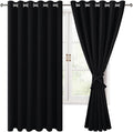 Hiasan Grommet Blackout Curtains for Bedroom, 70 x 63 Inches - Thermal Insulated & Noise reducing Window Drapes for Living Room/Dorm Room, Set of 2 Panels Sewn with Tiebacks, Black by Hiasan