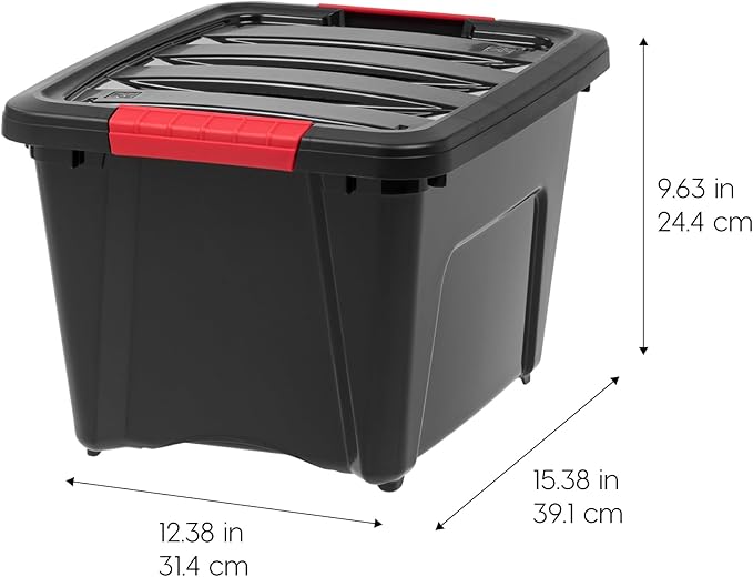 IRIS USA 19 QT Plastic Storage Box with Lid and Latches - 6 Pack - BPA-Free, Garage Organizing Solution, Durable Nestable Stackable Containers, Secure Pull Handle - Black - Image 2