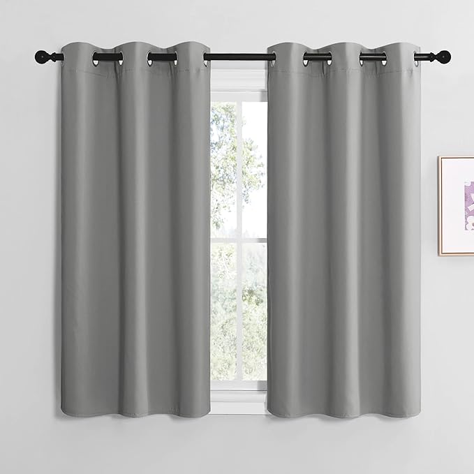 NICETOWN Silver Grey Thermal Insulated Grommet Blackout Curtains, Kids Window Drape Panel for Nursery, Privacy Short Curtains (2 Panels, W42 x L48 -Inch) by NICETOWN