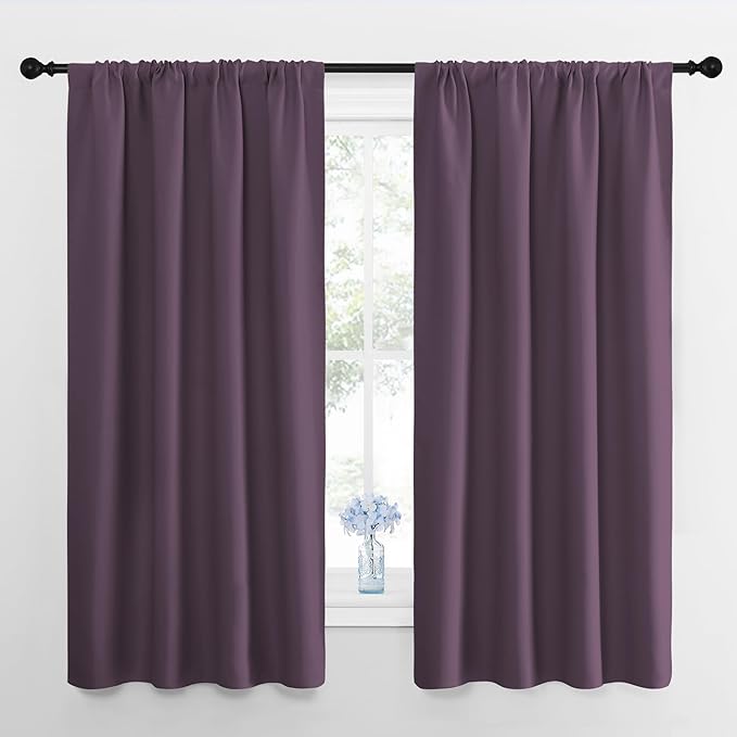 NICETOWN Blackout Curtains for Living Room, Plum, 2 Panels, 42 by 63, Darkening Window Curtain Panels, Easy-Care Solid Thermal Insulated Draperies/Drapes for Daughter Room by NICETOWN