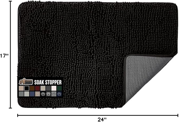 GORILLA GRIP SOAKSTOPPER Dog Door Mat, Machine Washable Rug Absorbent Doormat Captures Moisture Mud Dirt, Quick Dry Soft Chenille Entryway Rugs Indoor Entrance Mats for Dog Paws, 24x17 Black - Image 2