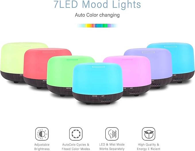 300ML Remote Control Air Diffusers for Essential Oil, Aroma Ultrasonic Scent Diffuser, Aromatherapy Humidfier Diffuser, 7 Color Changing LED Light, Auto-Off, Timer for Home, Room, Office, Kids - Image 6