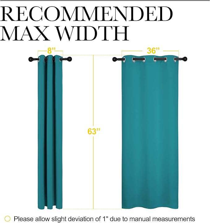 NICETOWN Room Darkening Curtains 63 inch Length 2 Panels, Thermal Insulated Grommet Blackout Curtains for Modern Casual Elegant Bedroom Kids Room Theme Decoration (Peacock Teal, 2 Pieces, W42) - Image 7