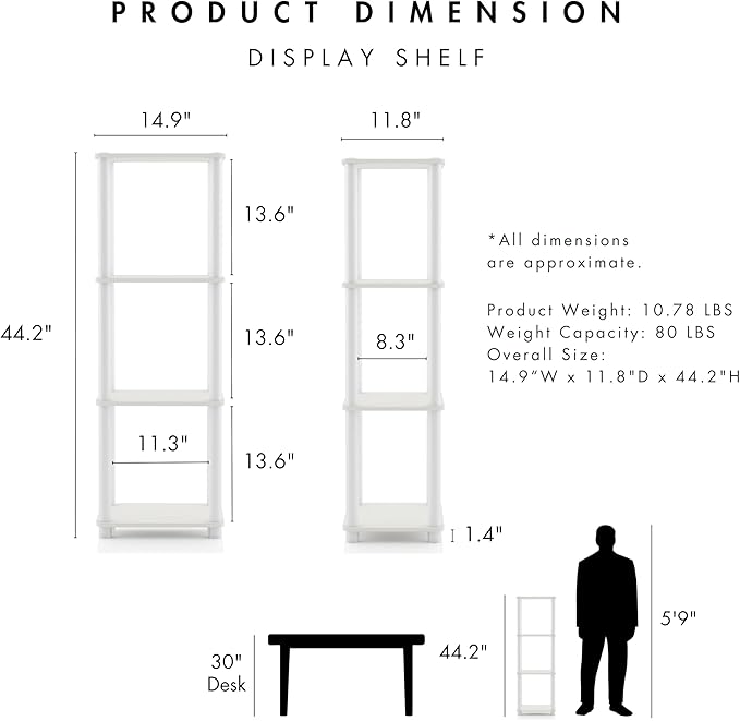 Homes: Inside + Out Apexa Modern 4-Tier Narrow Shelving Units, Collectibles Display Shelves, Easy Assembly Standing Shelf, Home Storage Organizer for Living Room, Bedroom, Office, Taupe Grey - Image 3