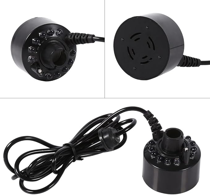 24V Color Changing 12 LED Mister Fogger Water Fountain Mini Mist Maker Pond Fog Machine Atomizer Air Humidifier Ultrasonic Mist 12 LED for Halloween - Image 7