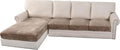 H.VERSAILTEX Velvet Stretch Sectional Couch Covers 4 Pieces Sofa Seat Cushion Covers L Shape Separate Cushion Couch Cover for Both Left/Right Sectional Couch (Large Sofa 3 Seater + 1 Chaise, Taupe) by HVERSAILTEX